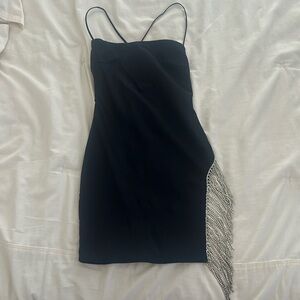 Black White Fox Dress Criss Cross Straps Sequin Sparkles Hip Cut Out Open Back